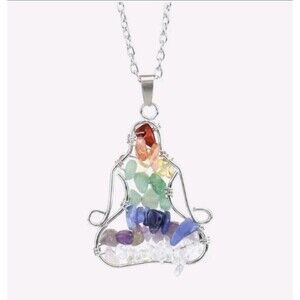 7 Chakra Gemstone Yoga Buddha Pendant Necklace Reiki Healing Amulet Silver Tone